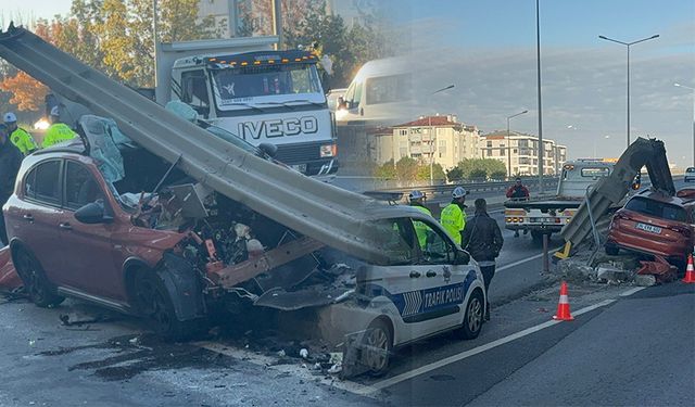 Çorlu'da bir araç bariyerlere çarptı